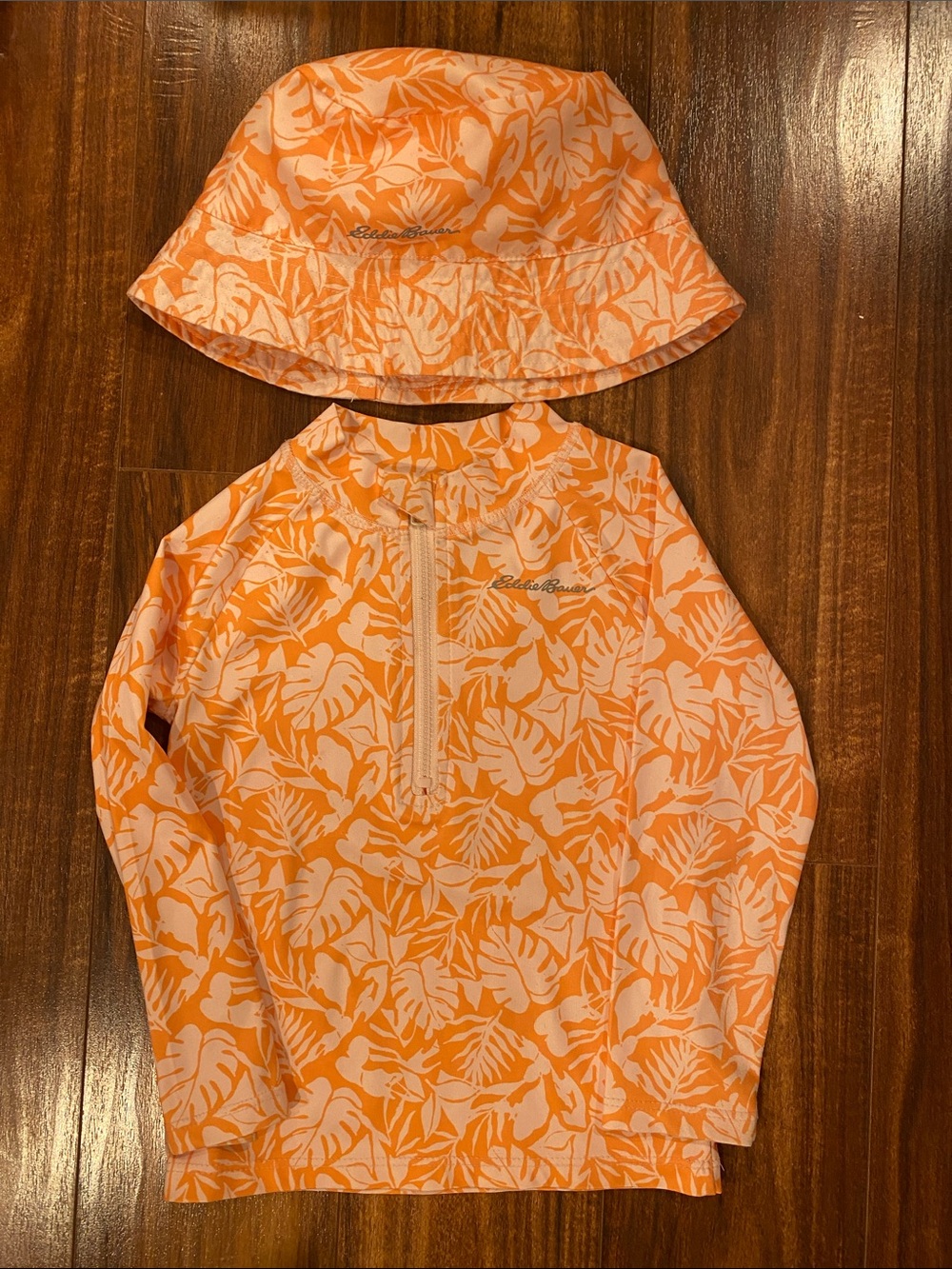 Eddie Bauer Orange and pink Tropical Rash Guard with Matching Bucket Hat